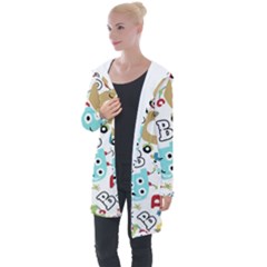 Seamless-pattern-vector-with-funny-robots-cartoon Longline Hooded Cardigan by Salman4z