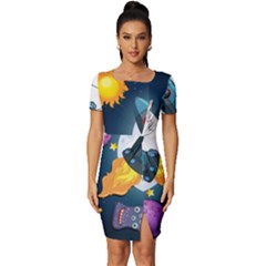 Spaceship-astronaut-space Fitted Knot Split End Bodycon Dress by Salman4z