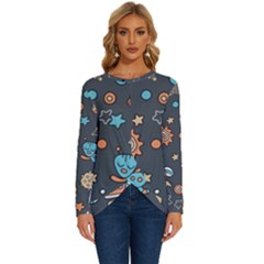 Space-seamless-pattern Long Sleeve Crew Neck Pullover Top by Salman4z