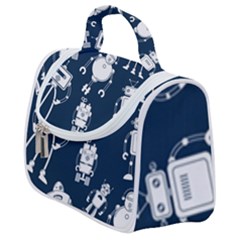 White-robot-blue-seamless-pattern Satchel Handbag by Salman4z