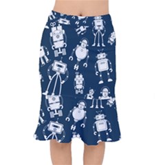 White-robot-blue-seamless-pattern Short Mermaid Skirt by Salman4z