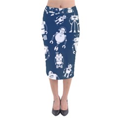 White-robot-blue-seamless-pattern Velvet Midi Pencil Skirt by Salman4z