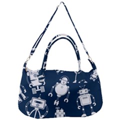 White-robot-blue-seamless-pattern Removable Strap Handbag by Salman4z