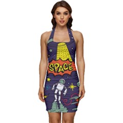 Vector-flat-space-design-background-with-text -- Sleeveless Wide Square Neckline Ruched Bodycon Dress by Salman4z