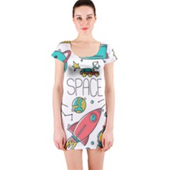 Space-cosmos-seamless-pattern-seamless-pattern-doodle-style Short Sleeve Bodycon Dress by Salman4z