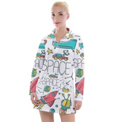 Space-cosmos-seamless-pattern-seamless-pattern-doodle-style Women s Long Sleeve Casual Dress by Salman4z