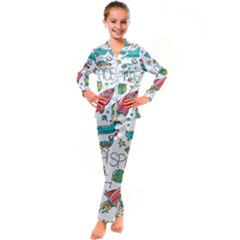 Space-cosmos-seamless-pattern-seamless-pattern-doodle-style Kids  Satin Long Sleeve Pajamas Set by Salman4z