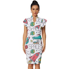 Space-cosmos-seamless-pattern-seamless-pattern-doodle-style Vintage Frill Sleeve V-neck Bodycon Dress by Salman4z