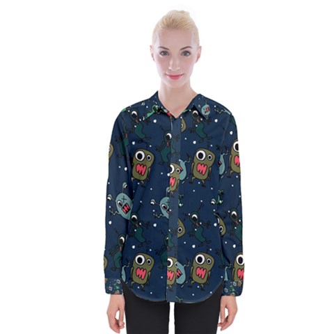 Monster-alien-pattern-seamless-background Womens Long Sleeve Shirt by Salman4z