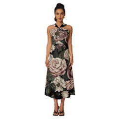 Elegant-seamless-pattern-blush-toned-rustic-flowers Sleeveless Cross Front Cocktail Midi Chiffon Dress by Salman4z