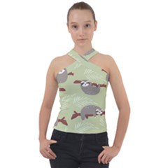 Sloths-pattern-design Cross Neck Velour Top by Salman4z