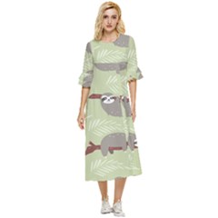 Sloths-pattern-design Double Cuff Midi Dress by Salman4z