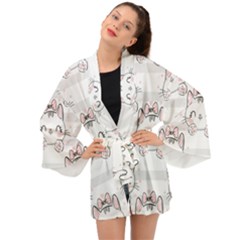 Cat-with-bow-pattern Long Sleeve Kimono by Salman4z