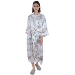 Cat-with-bow-pattern Maxi Satin Kimono by Salman4z