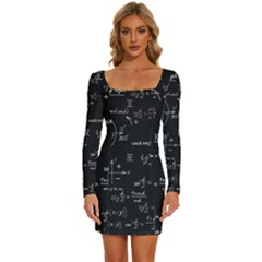 Mathematical-seamless-pattern-with-geometric-shapes-formulas Long Sleeve Square Neck Bodycon Velvet Dress by Salman4z