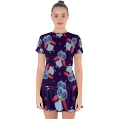 Owl-pattern-background Drop Hem Mini Chiffon Dress by Salman4z