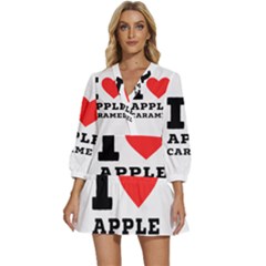 I Love Apple Caramel V-neck Placket Mini Dress by ilovewhateva