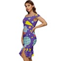 Card-with-lovely-planets Off Shoulder Ruffle Split Hem Bodycon Dress View2