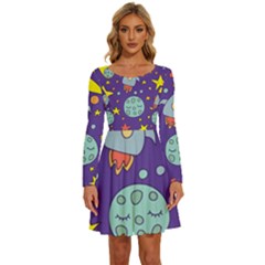 Card-with-lovely-planets Long Sleeve Wide Neck Velvet Dress by Salman4z