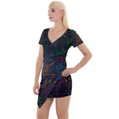 Mathematical-colorful-formulas-drawn-by-hand-black-chalkboard Short Sleeve Asymmetric Mini Dress by Salman4z