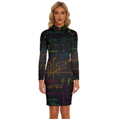 Mathematical-colorful-formulas-drawn-by-hand-black-chalkboard Long Sleeve Shirt Collar Bodycon Dress by Salman4z