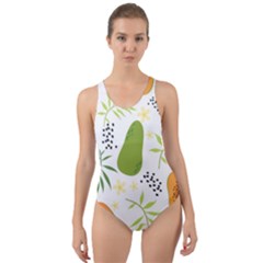 Seamless-tropical-pattern-with-papaya Cut-out Back One Piece Swimsuit by Salman4z