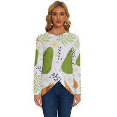 Seamless-tropical-pattern-with-papaya Long Sleeve Crew Neck Pullover Top by Salman4z