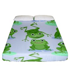 Cute-green-frogs-seamless-pattern Fitted Sheet (king Size) by Salman4z