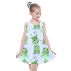 Cute-green-frogs-seamless-pattern Kids  Summer Dress by Salman4z