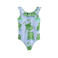 Cute-green-frogs-seamless-pattern Kids  Frill Swimsuit by Salman4z