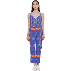 Virus-seamless-pattern V-neck Spaghetti Strap Tie Front Jumpsuit by Salman4z