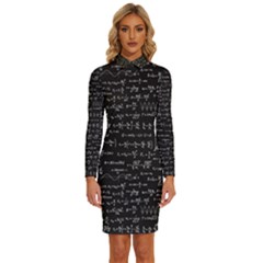 Math-equations-formulas-pattern Long Sleeve Shirt Collar Bodycon Dress by Salman4z