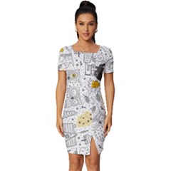 Doodle-seamless-pattern-with-autumn-elements Fitted Knot Split End Bodycon Dress by Salman4z