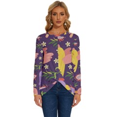 Exotic-seamless-pattern-with-parrots-fruits Long Sleeve Crew Neck Pullover Top by Salman4z