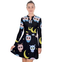 Cute-owl-doodles-with-moon-star-seamless-pattern Long Sleeve Panel Dress by Salman4z