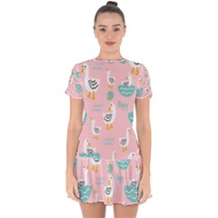 Cute-happy-duck-gift-card-design-seamless-pattern-template Drop Hem Mini Chiffon Dress by Salman4z