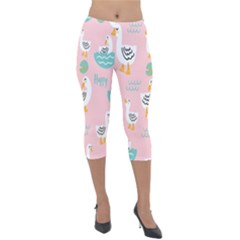 Cute-happy-duck-gift-card-design-seamless-pattern-template Lightweight Velour Capri Leggings  by Salman4z