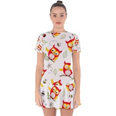 Seamless-pattern-vector-owl-cartoon-with-bugs Drop Hem Mini Chiffon Dress by Salman4z