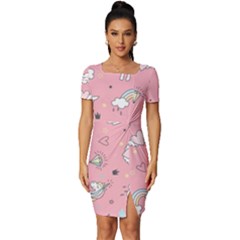 Cute-unicorn-seamless-pattern Fitted Knot Split End Bodycon Dress by Salman4z