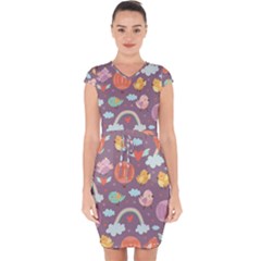 Cute-seamless-pattern-with-doodle-birds-balloons Capsleeve Drawstring Dress  by Salman4z