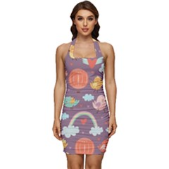 Cute-seamless-pattern-with-doodle-birds-balloons Sleeveless Wide Square Neckline Ruched Bodycon Dress by Salman4z