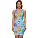 Cute-kawaii-ice-cream-seamless-pattern Sleeveless Wide Square Neckline Ruched Bodycon Dress View1