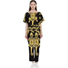 Mexican-culture-golden-tribal-icons Batwing Lightweight Chiffon Jumpsuit by Salman4z