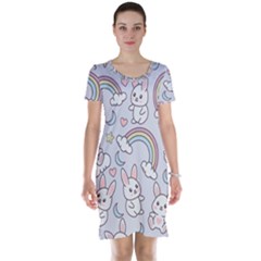 Seamless-pattern-with-cute-rabbit-character Short Sleeve Nightdress by Salman4z