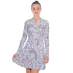 Seamless-pattern-with-cute-rabbit-character Long Sleeve Panel Dress by Salman4z