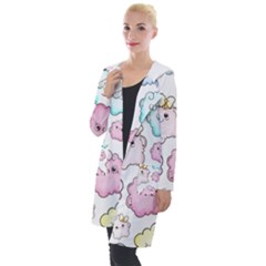 Cute-doodle-cartoon-seamless-pattern Hooded Pocket Cardigan by Salman4z