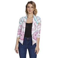 Cute-doodle-cartoon-seamless-pattern Women s Draped Front 3/4 Sleeve Shawl Collar Jacket by Salman4z