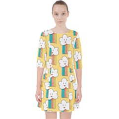 Smile-cloud-rainbow-pattern-yellow Quarter Sleeve Pocket Dress by Salman4z