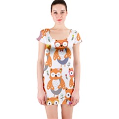 Cute-colorful-owl-cartoon-seamless-pattern Short Sleeve Bodycon Dress by Salman4z