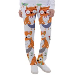 Cute-colorful-owl-cartoon-seamless-pattern Women s Casual Pants by Salman4z